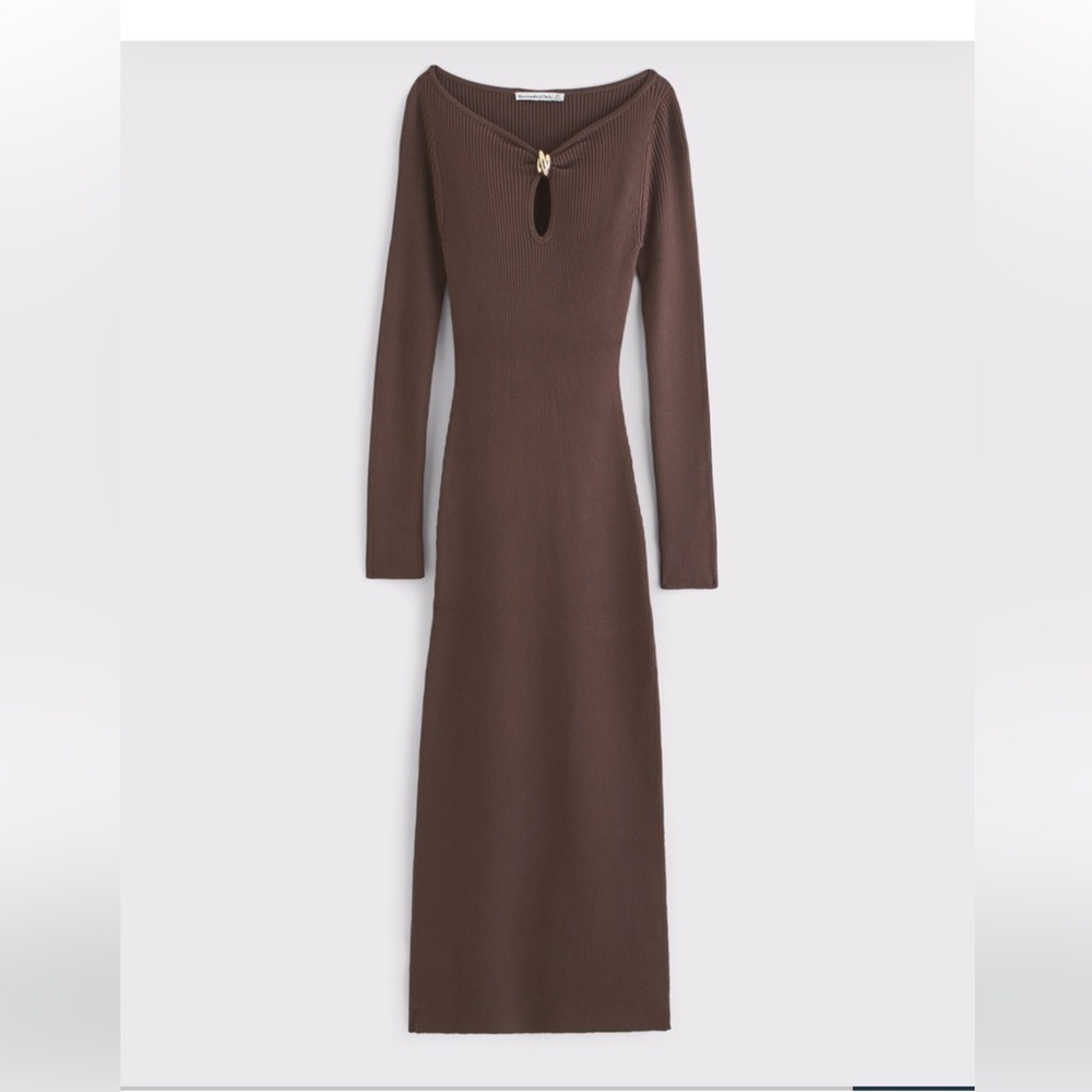 Abercrombie & Fitch Hardware Keyhole Maxi Sweater Dress M Brown, No sign of wear - Picture 6 of 11